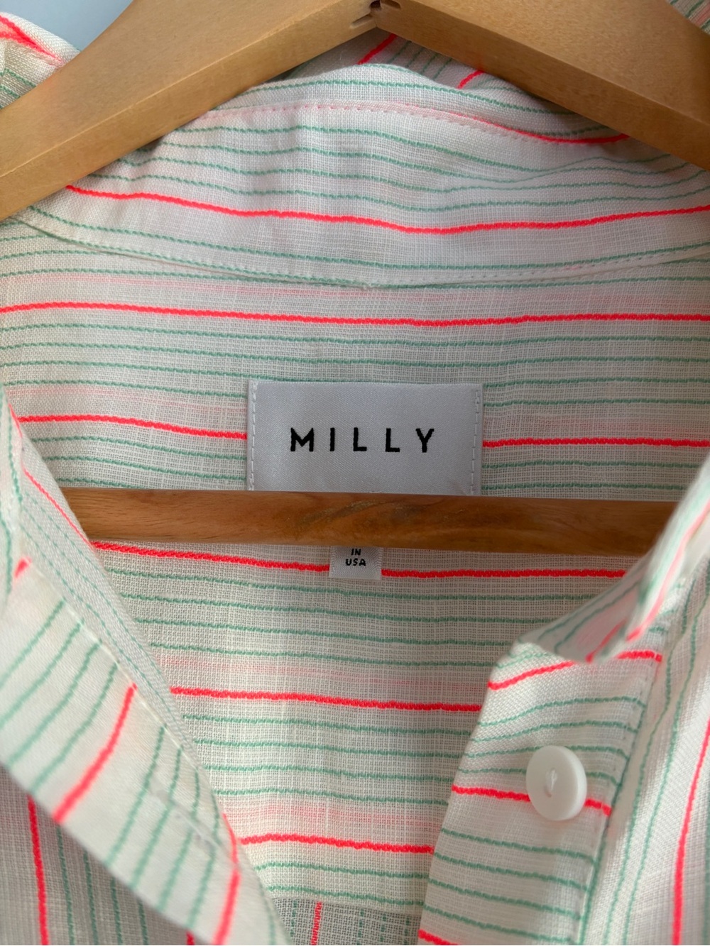 Milly Linen Button Front Shirt Dress Coverup Cream Neon Coral Green XS - Picture 2 of 14